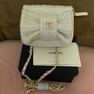 VIP White Tweed Mini Bag with Gold Chain